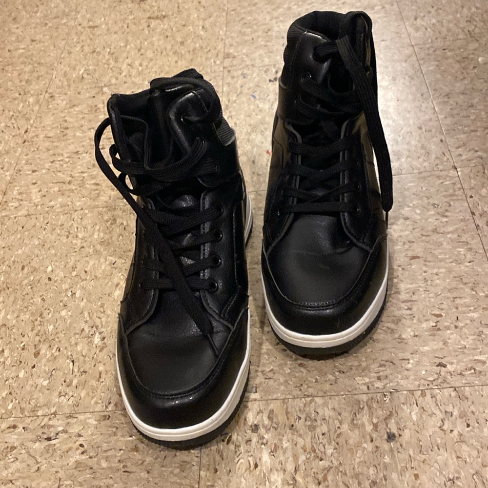 Boys black laced high top sneaker